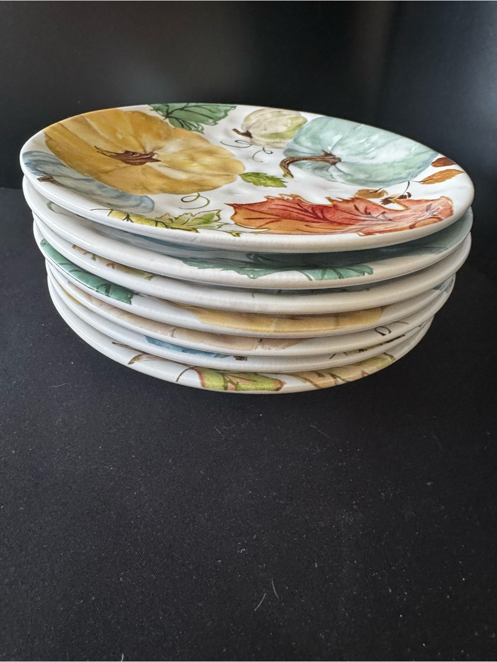 Robert Stanley Dessert Plates Autumn Pumpkin & Leaf Stoneware Holiday Set of 7 - Picture 3 of 9